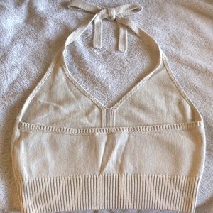 Beige Knit open halter top